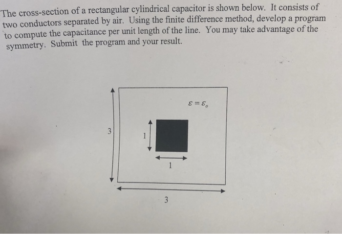  The cross-section of a rectangular cylindrical capacitor is shown below. It