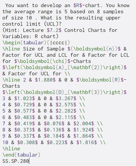 You want to develop an $R$-chart. You know the average range