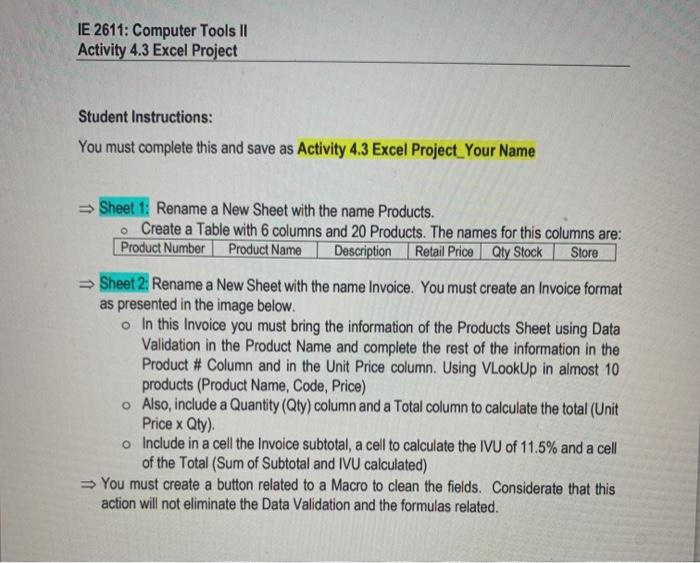 apply formulas and functions discussed through Excel topics Student Instructions: 1. Excel