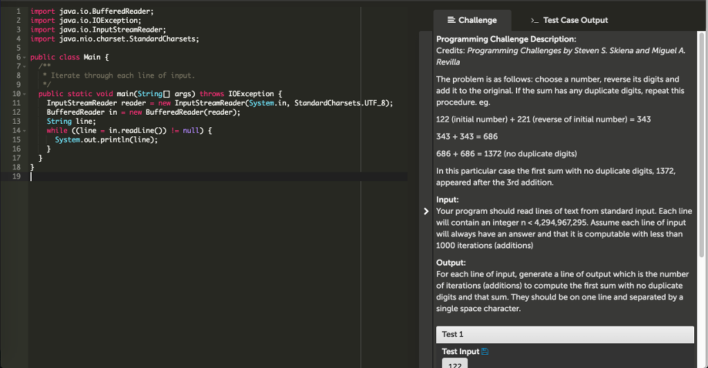  solve in java. 1 import java.io.BufferedReader; 2 import java.io. IOException; Challenge