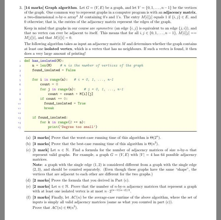  3. 14 marks] Graph algorithm. Let G (V, E) be a