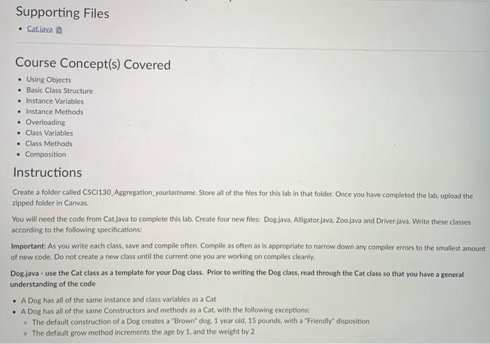  Supporting Files . Catjava a Course Concept(s) Covered Using Objects Basic