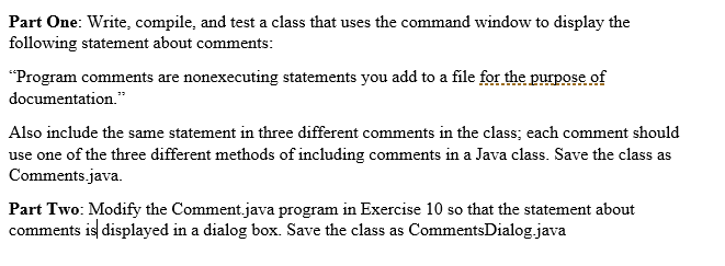  Part One: Write, compile, and test a class that uses the