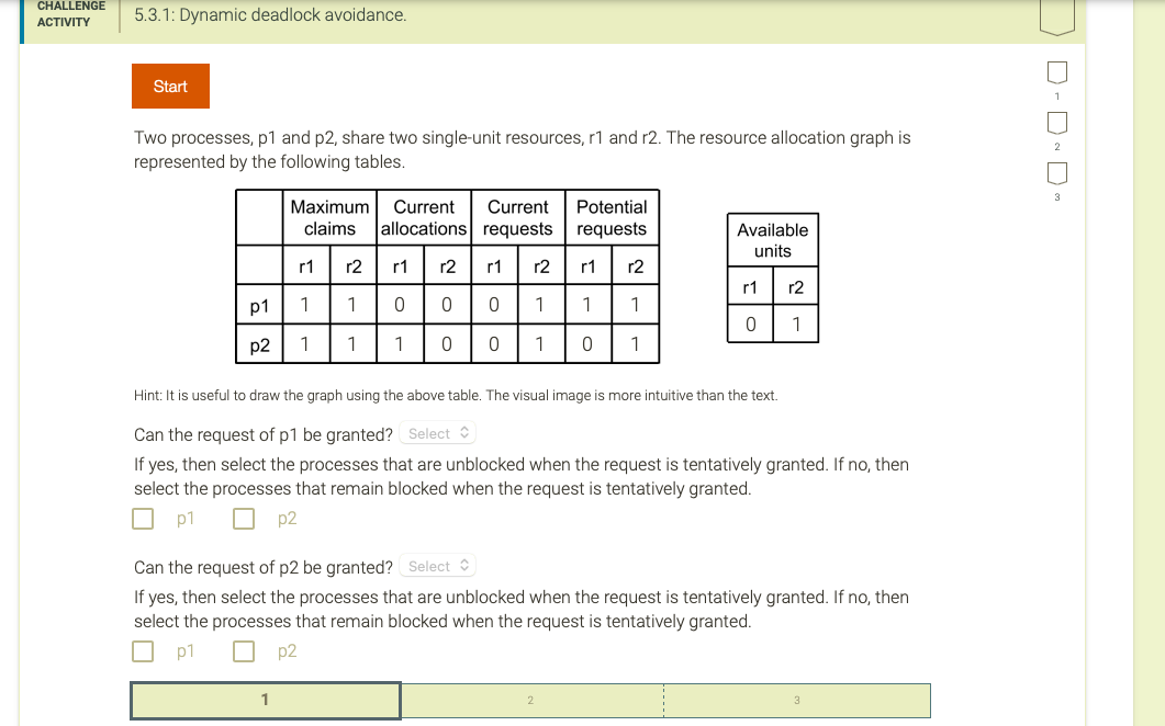 undefined CHALLENGE ACTIVITY 5.3.1: Dynamic deadlock avoidance. Start D-D-D Two processes, p1