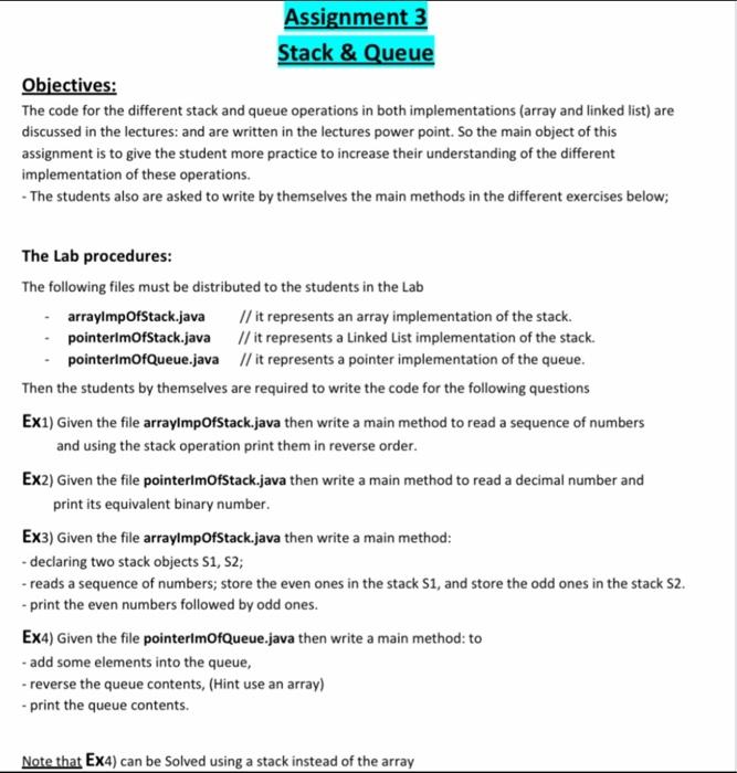 assignment 3send the solutions with photos please Assignment 3 Stack & Queue