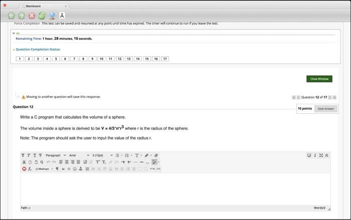 c Force Completion This test can be saved and resumed at any