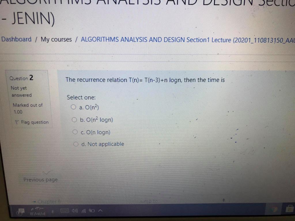  - JENIN) Dashboard / My courses / ALGORITHMS ANALYSIS AND DESIGN
