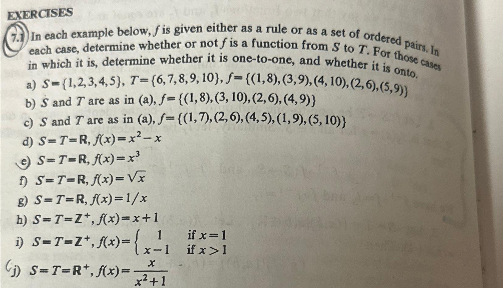  EXERCISES 7.1. In each example below, f is given either as