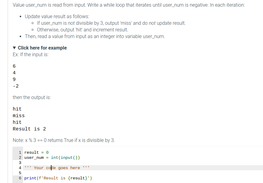  Value user_num is read from input. Write a while loop that