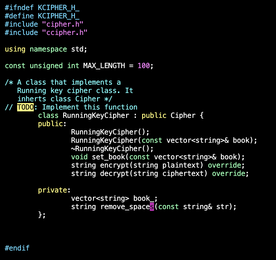 Please help reviewing the following code for caesar cipher (ccipher.h and ccipher.cc)