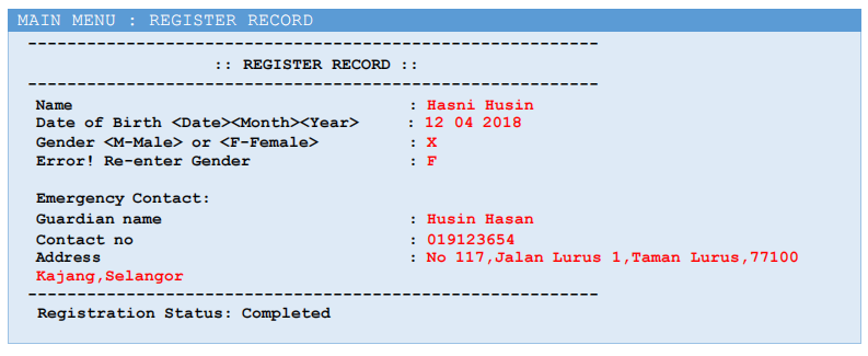 record 2. Register record 3. Update record 4. Delete record 5. Save