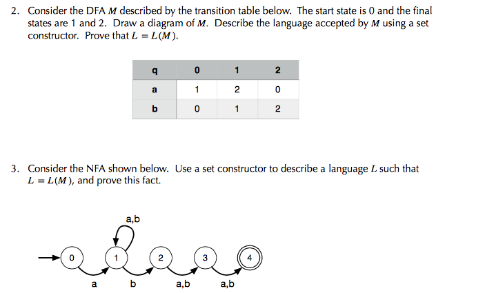 Consider the DFA M described by the transition table below. The
