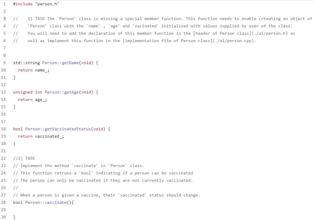 TASK The Person class is missing a special member function. This function