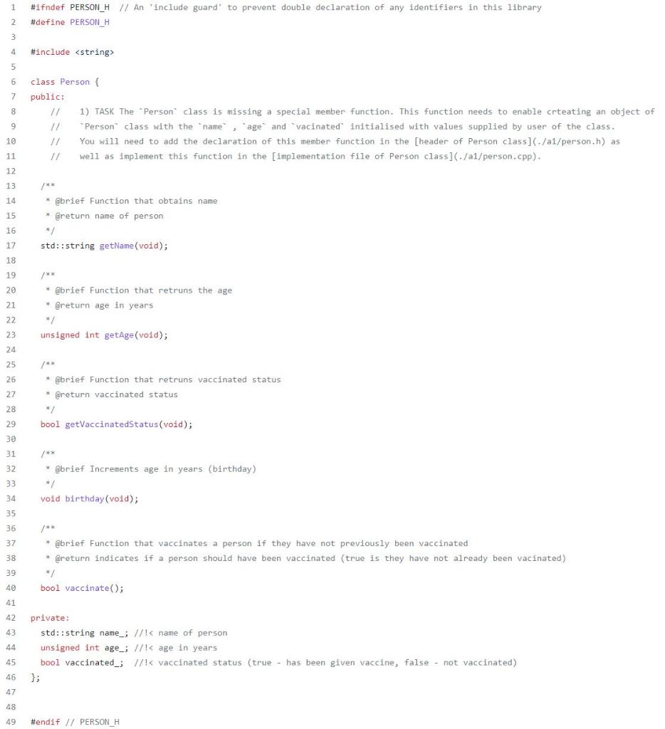 needs to enable creating an object of Person class with the name