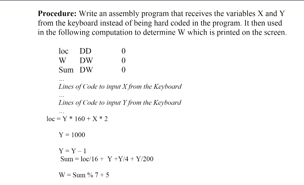 im learning assembly language ASM and i need to implement the following