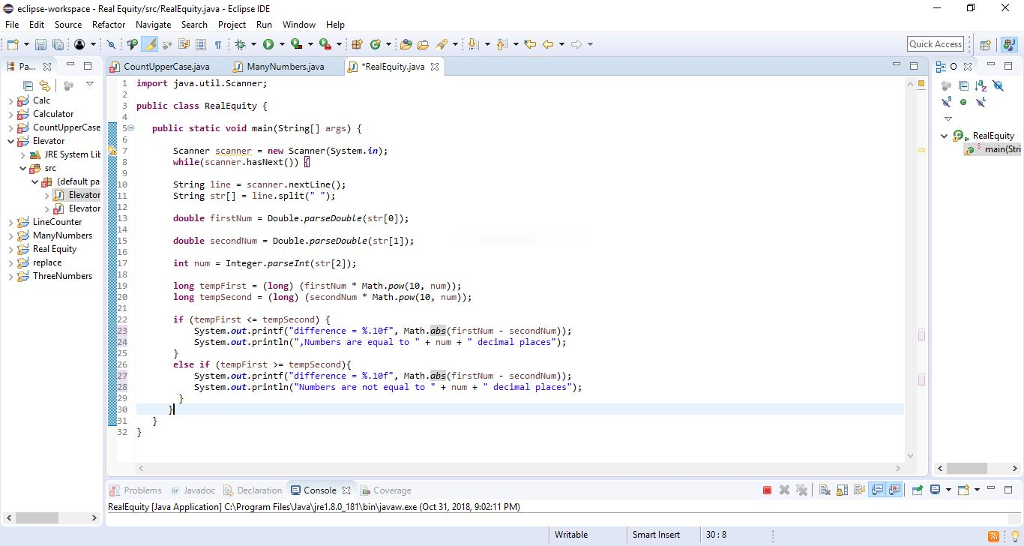 Write a program that reads in two double numbers followed by an