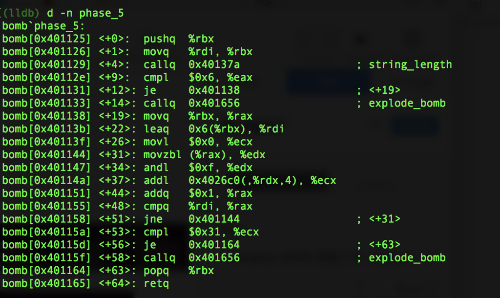 Binary bomb phase 5 What is the answer. (lldb) d -n phase_5