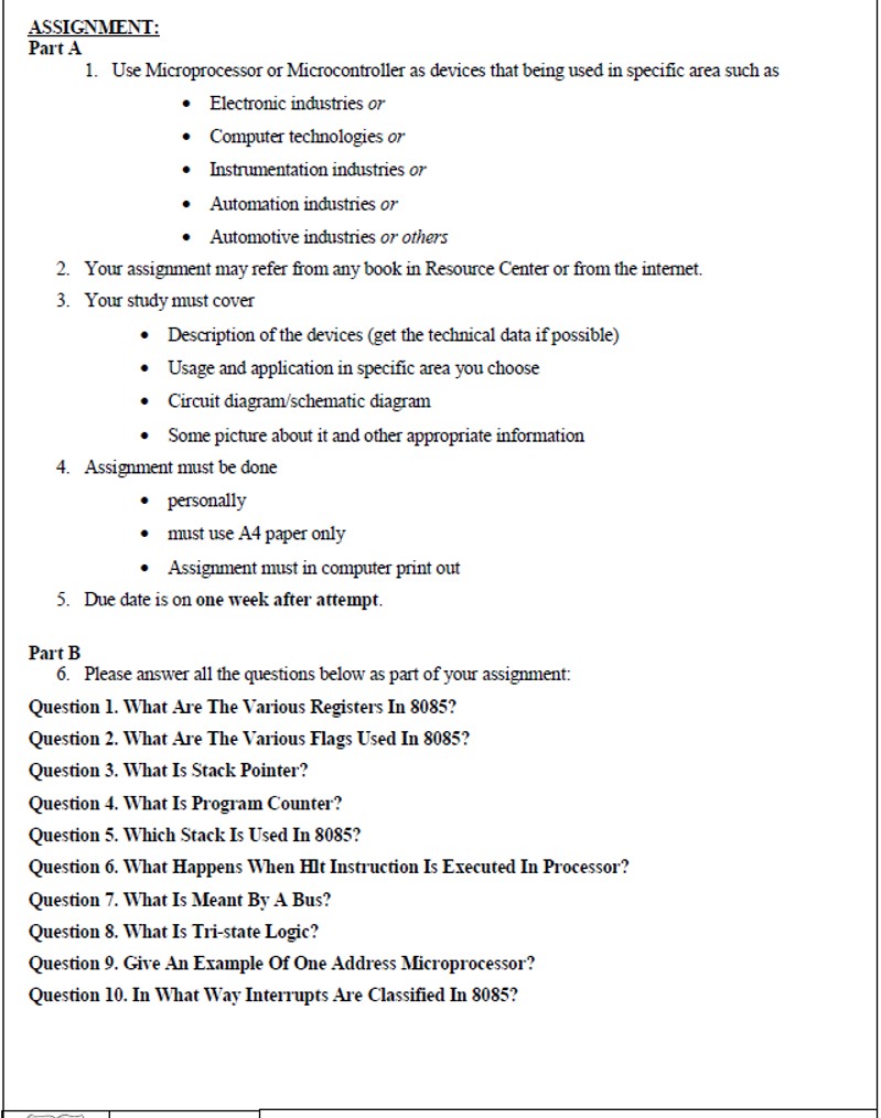  ASSIGNMIENT: Part A Use Microprocessor or Microcontroller as devices that being