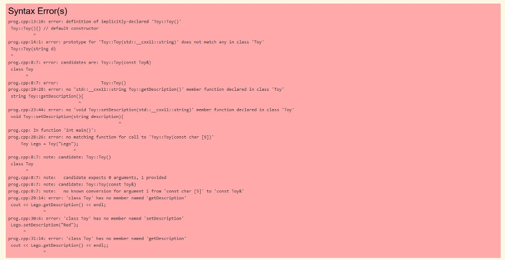 that stores an instance variable named description for the description of the