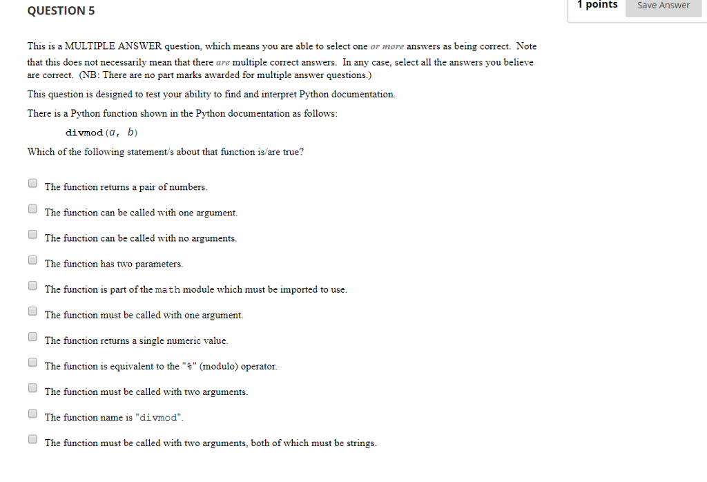  1 points Save Answer QUESTION 5 This is a MULTIPLE ANSWER