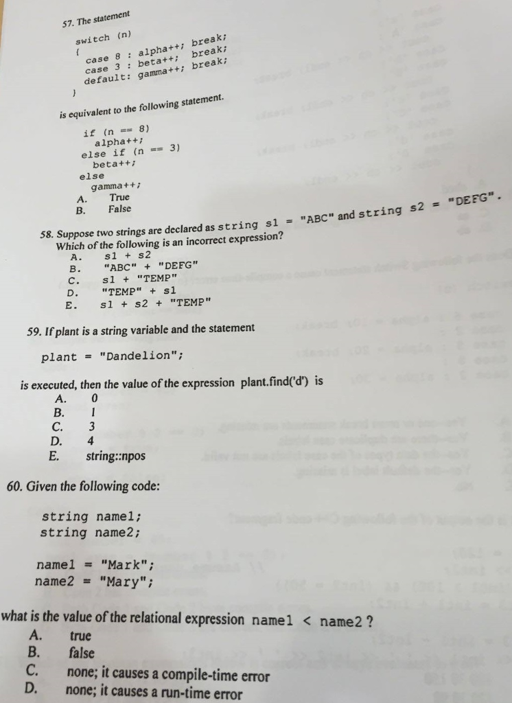 ch a switch (ch) case as case 'A' cout ch endl; break;