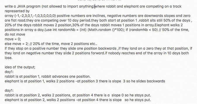  write a JAVA program (not allowed to import anything)/where rabbit and