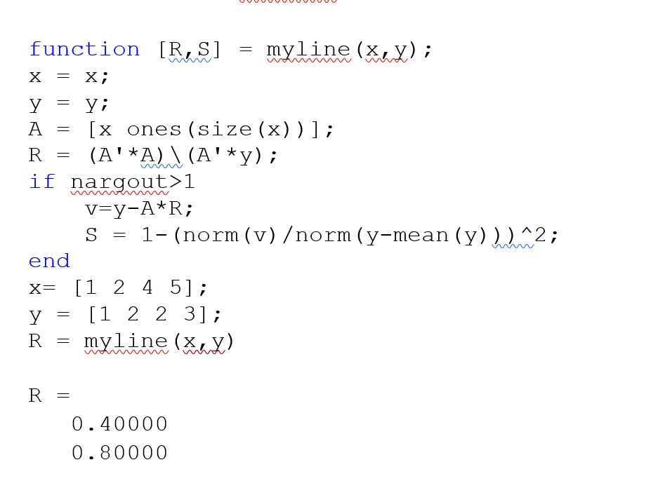 Using MATLAB Solve the following problem: function R, S my line X