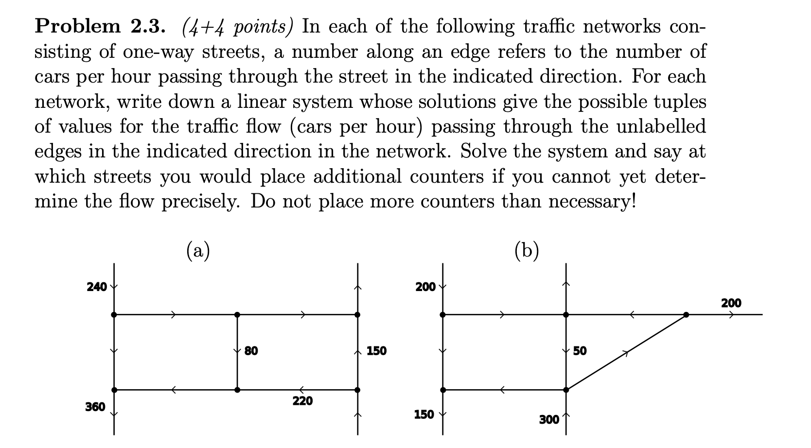  Problem 2.3.(4+4 points) In each of the following traffic networks con-