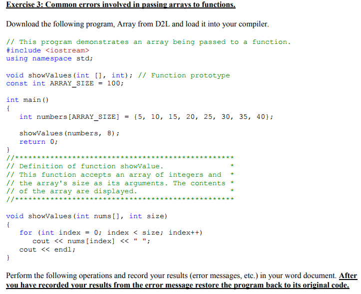  Download the following program, Array from D2L and load it into