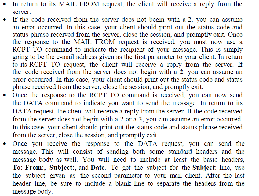 client and E-mail server using UDP as the transport protocol. Purpose of