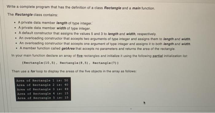  Write a complete program that has the definition of a class