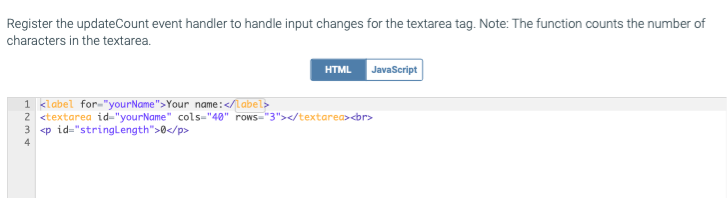  Register the updateCount event handler to handle input changes for the