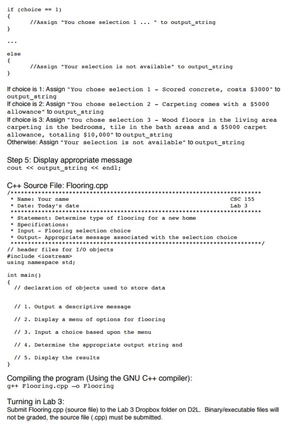 compiled (Using the GNU C++ compiler): Selective Program Executiorn Write a program