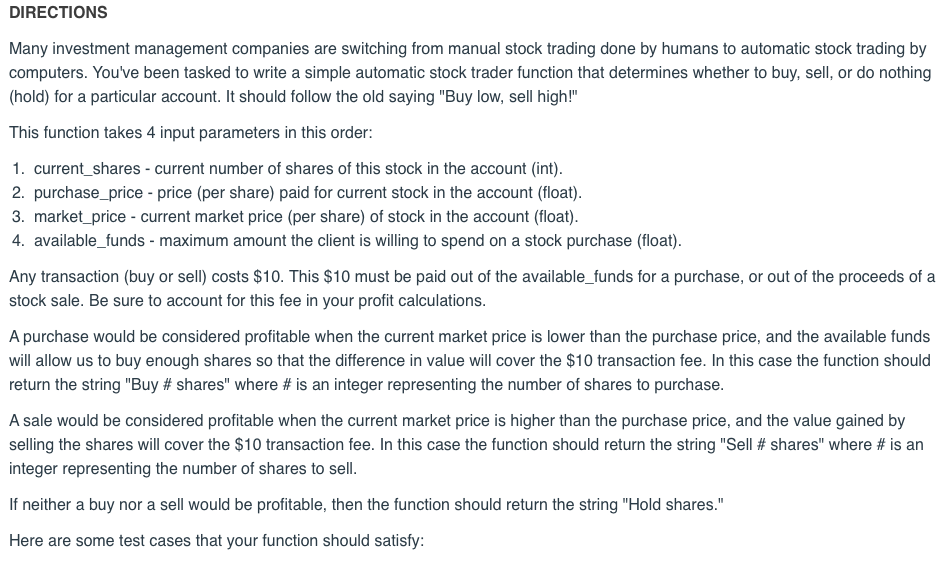 ****need help with this in PYTHON DIRECTIONS Many investment management companies are