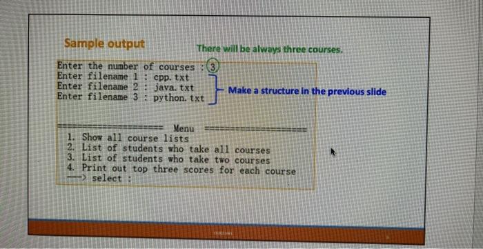the number of students. Read the three files and create the array