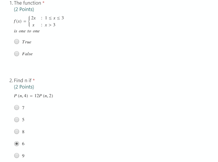  1. The function * (2 points) 2x : 1 3 is