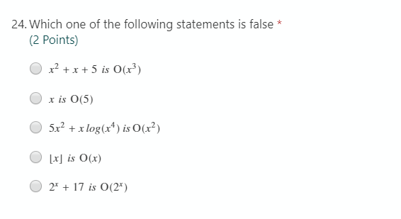 one to one True False 2. Find n if * (2 points)