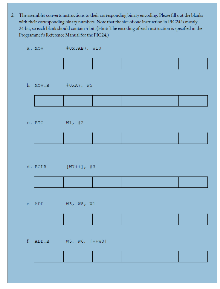  2. The assembler converts instructions to their corresponding binary encoding. Please