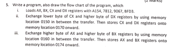 BY AN assemply language 8086 5. Write a program, also draw
