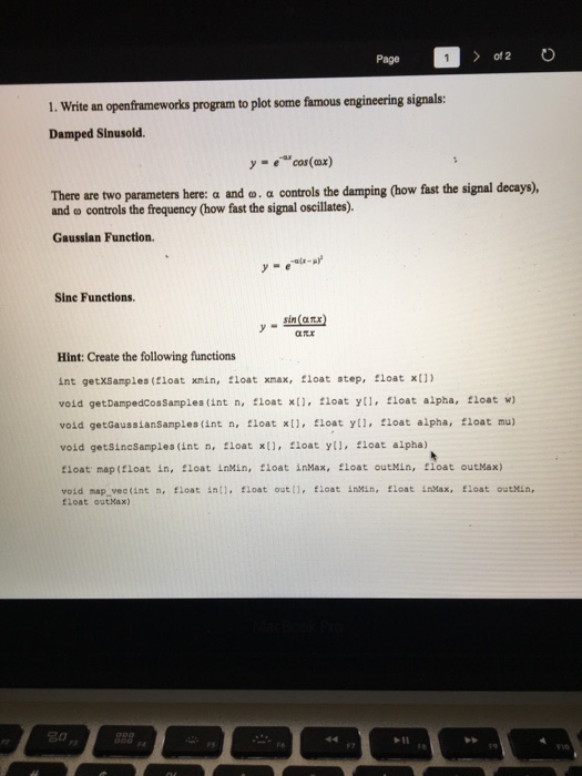  C++ Page of2 1. Write an openframeworks program to plot some