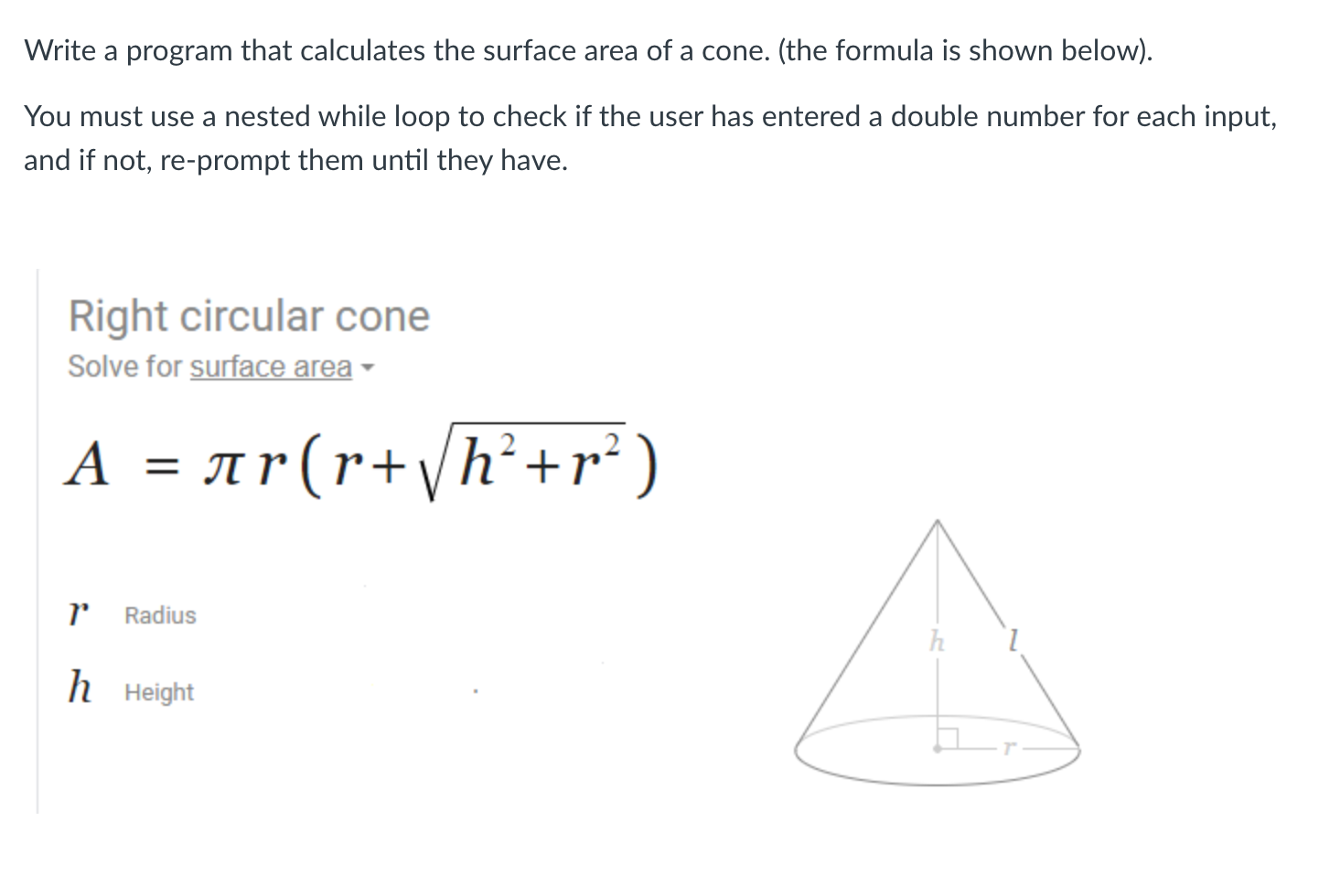  for jave Write a program that calculates the surface area of