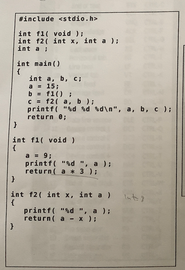 What is the output? #include stdio.h> int fl( void); int f2 (