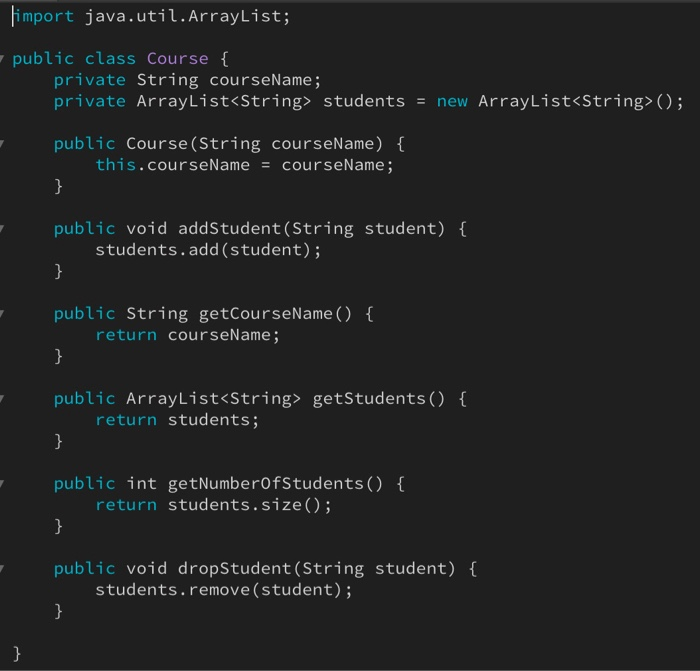  Rewrite the Course class in Listing 10.6. Use an Array List