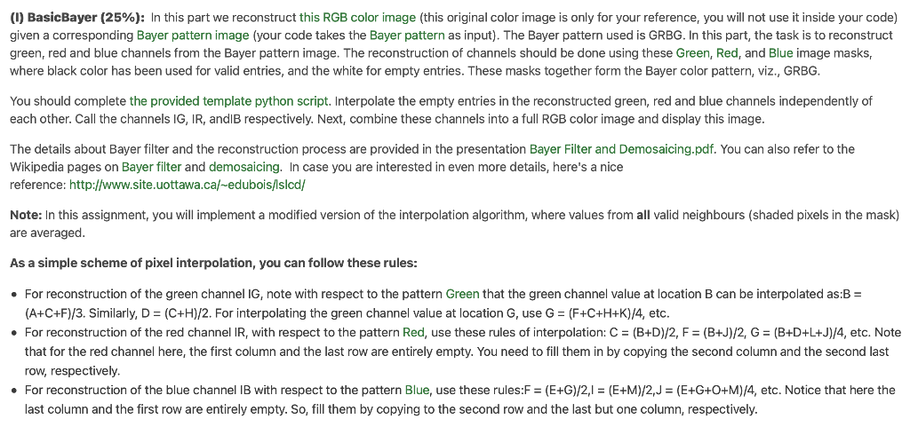  (1) BasicBayer (25\%): In this part we reconstruct this RGB color