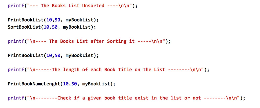 on the book titles in ascending order, print the length (number of