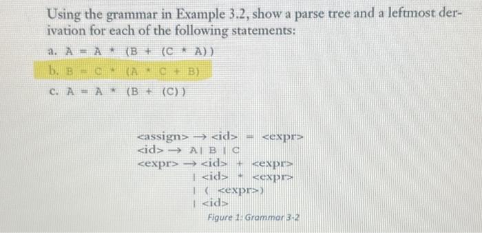 solve only part b Using the grammar in Example 3.2, show a
