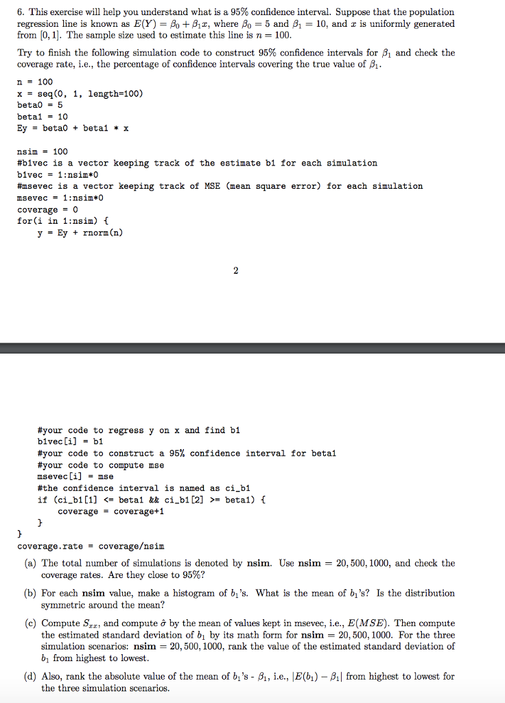 Need r code plz 6. This exercise will help you understand