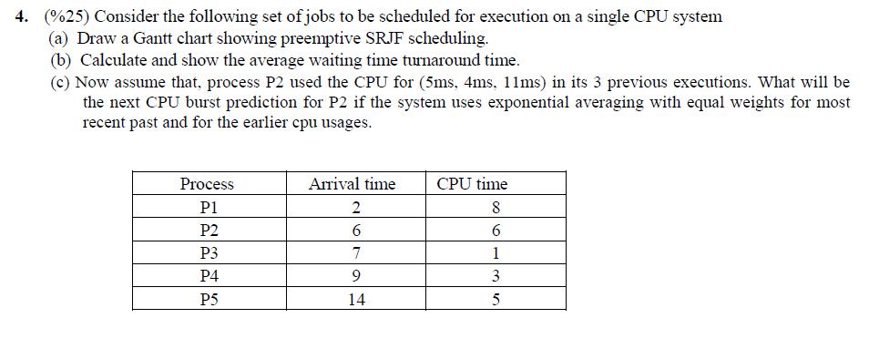 Can you solve this please. (Operating System Course) 4. (%25) Consider the