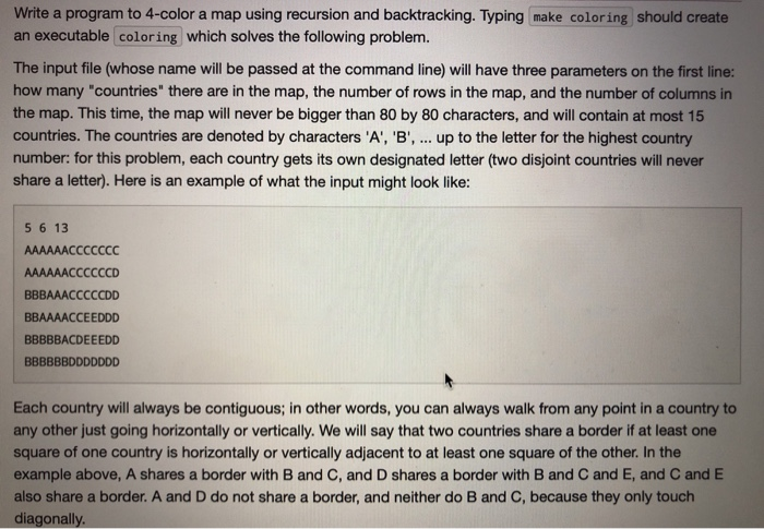 C++ Write a program to 4-color a map using recursion and backtracking.