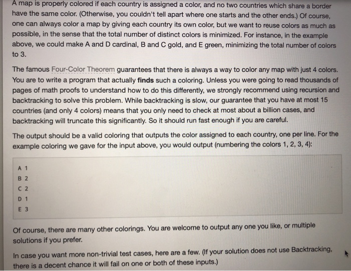 Typing make coloring should create an executable coloring which solves the following